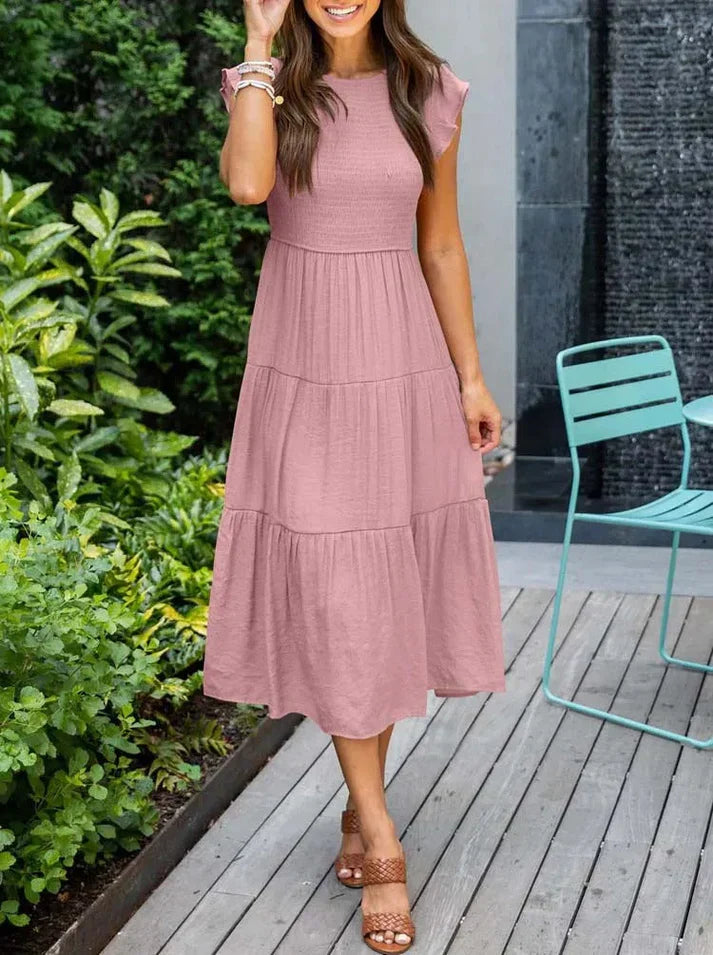 Dames Midi-jurken – Casual Stijl met Korte Mouwen