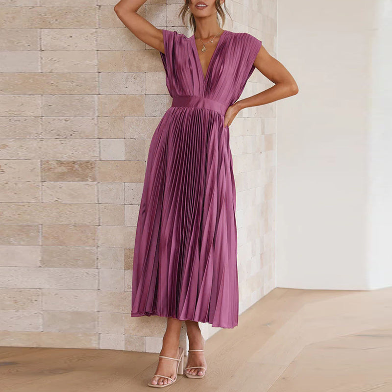 Elegante V-Hals Midi Jurk voor Dames
