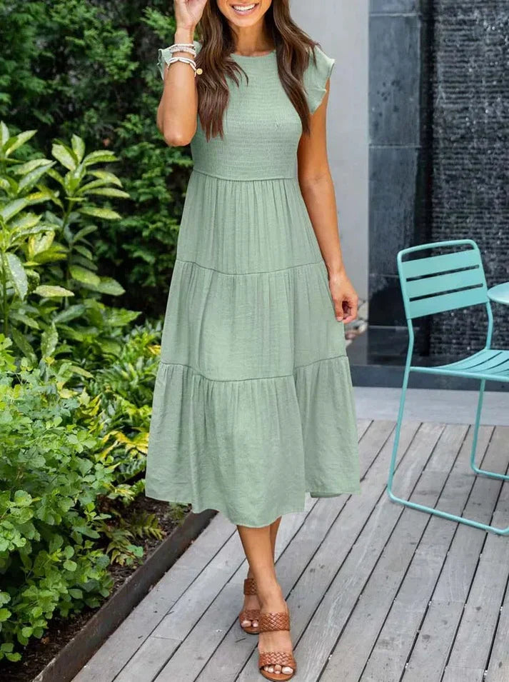 Dames Midi-jurken – Casual Stijl met Korte Mouwen