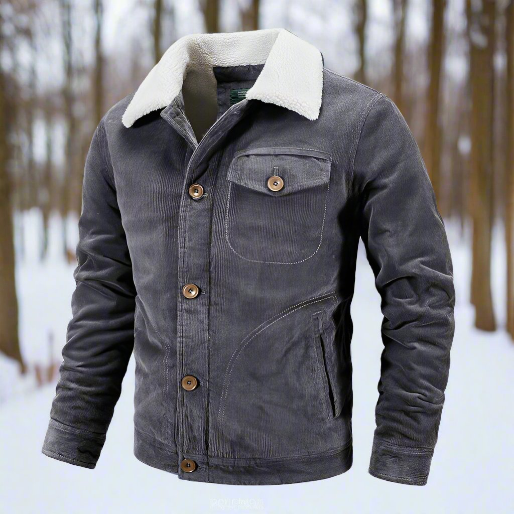 Heren Corduroy Jas – Klassieke Pasvorm – Shearling Kraag – Knopen – Zakken