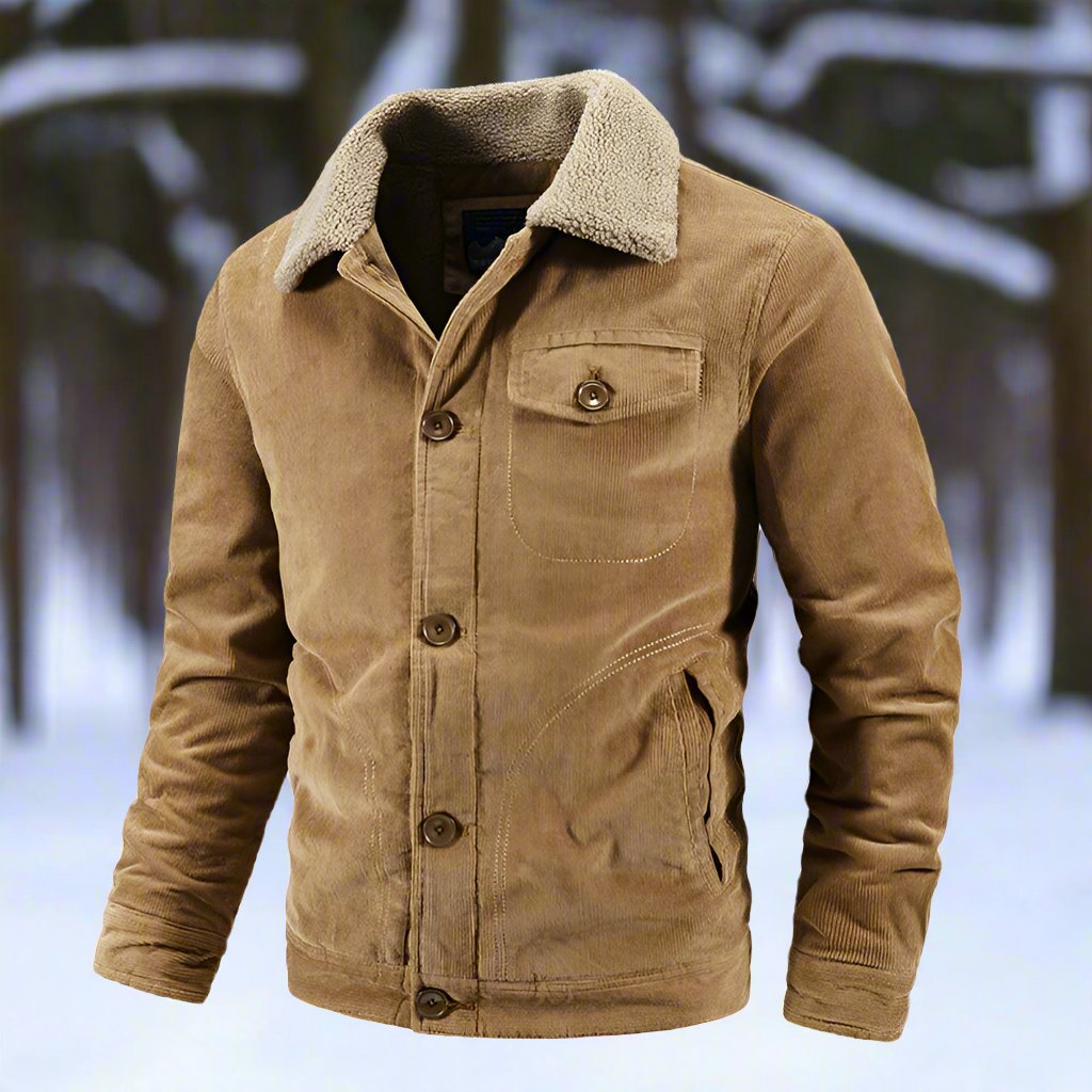 Heren Corduroy Jas – Klassieke Pasvorm – Shearling Kraag – Knopen – Zakken