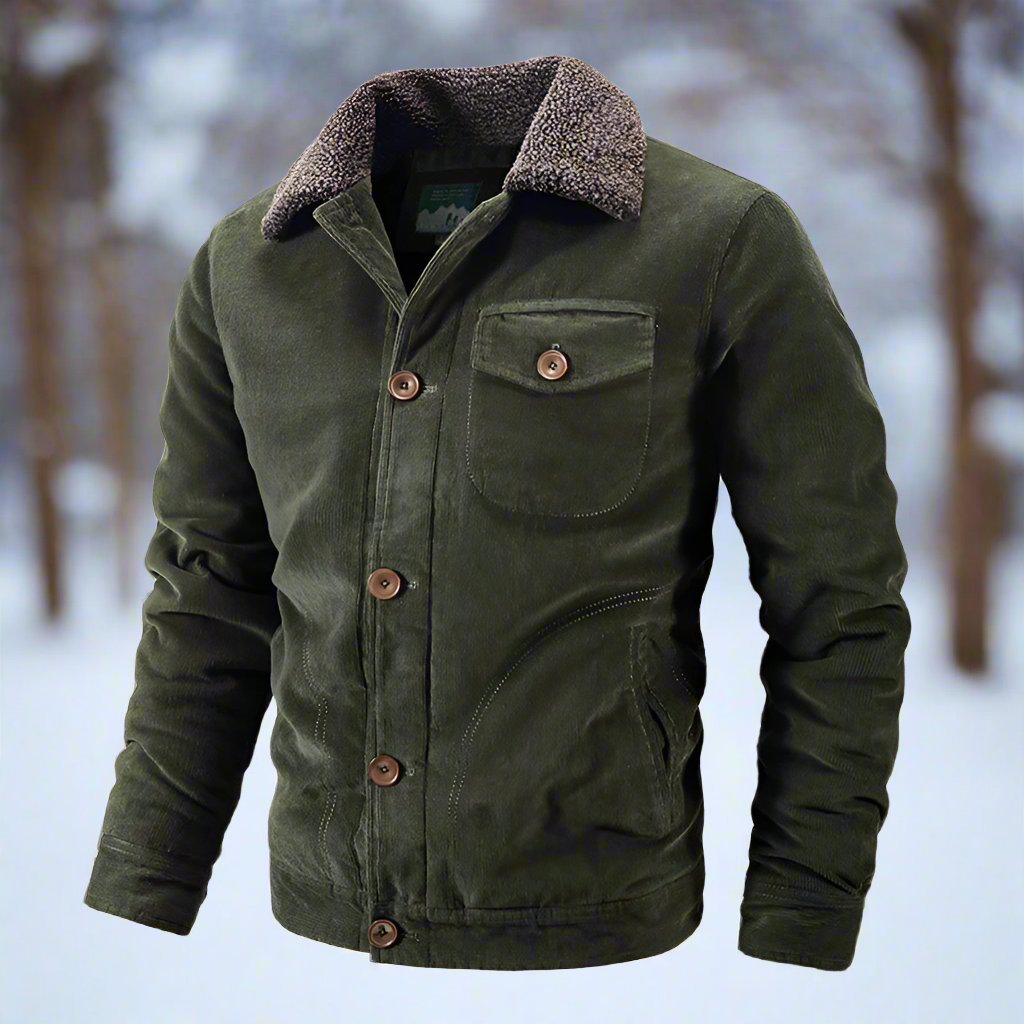 Heren Corduroy Jas – Klassieke Pasvorm – Shearling Kraag – Knopen – Zakken