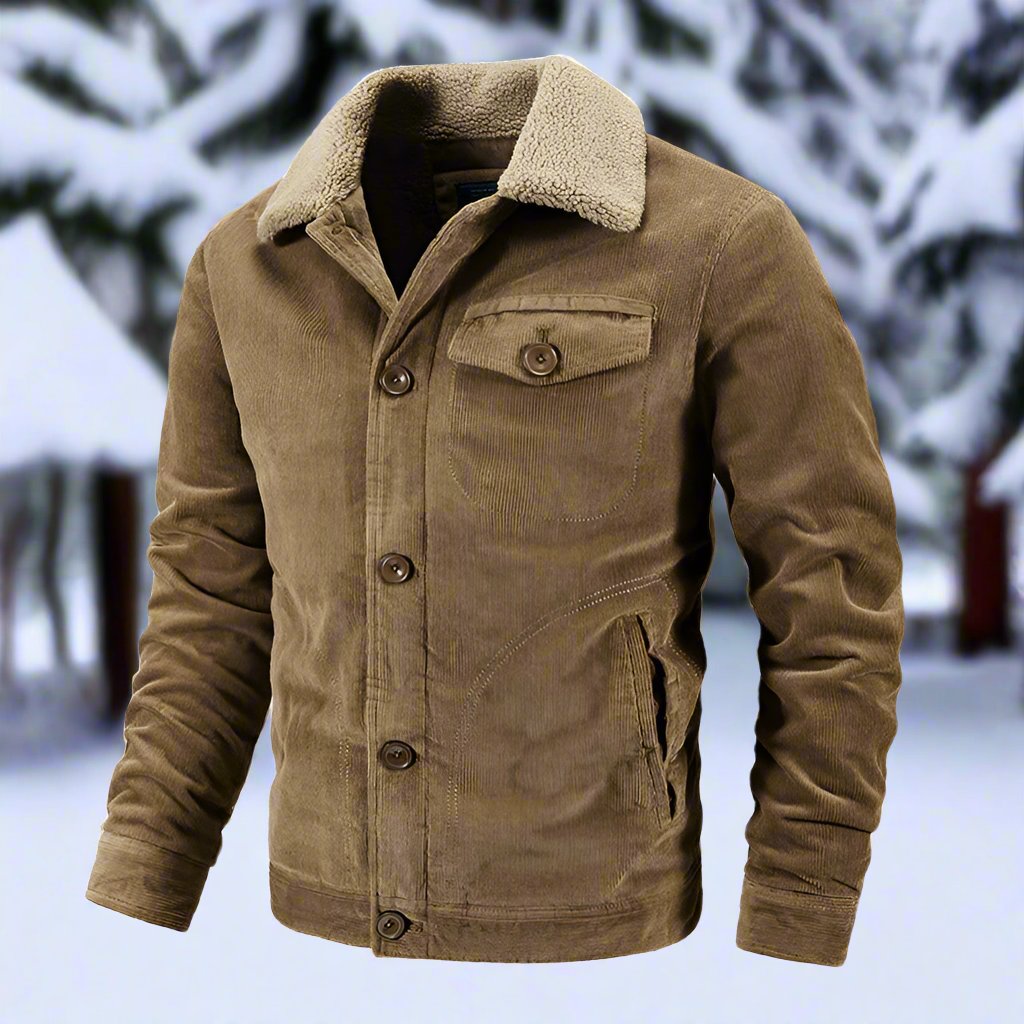 Heren Corduroy Jas – Klassieke Pasvorm – Shearling Kraag – Knopen – Zakken