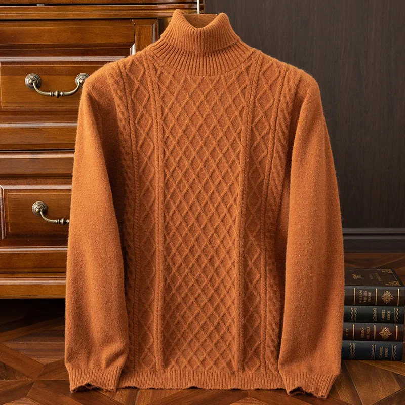 Men's Sweater –  Regular Fit – Cable Knit – Ribbed Turtleneck