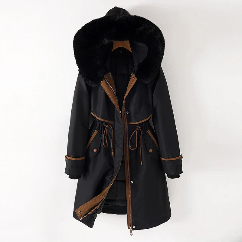 Dames Parka Jas – Gewatteerde Voering – Verstelbare Taille – Capuchon met Bont – Winddicht