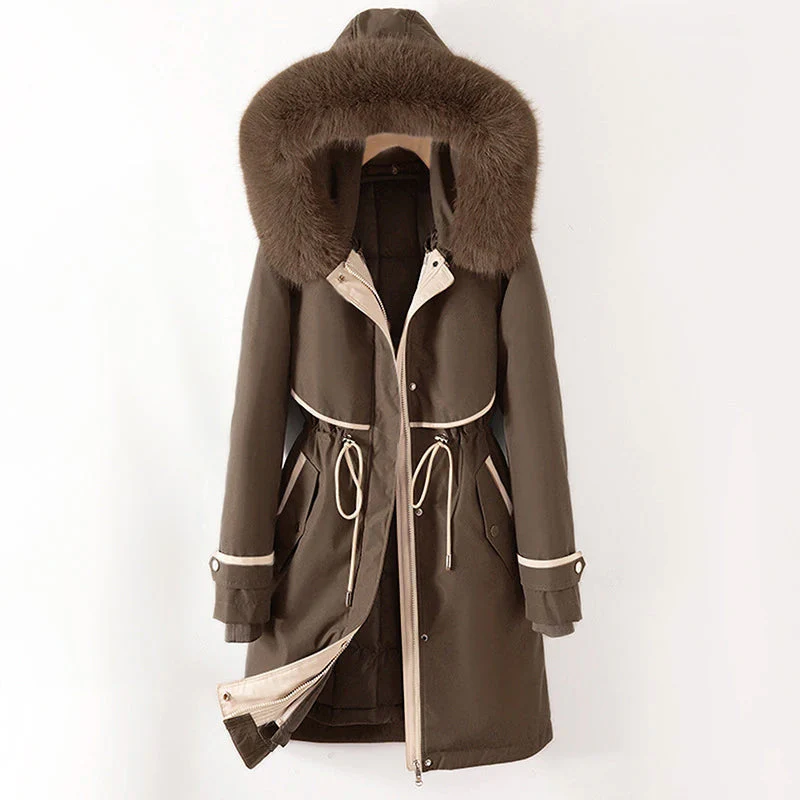 Dames Parka Jas – Gewatteerde Voering – Verstelbare Taille – Capuchon met Bont – Winddicht