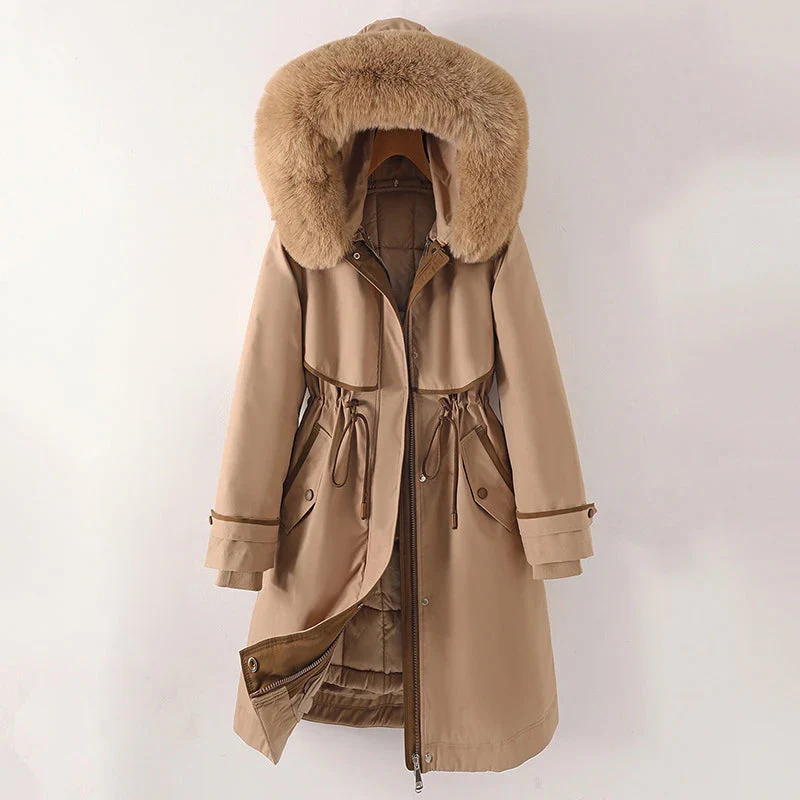 Dames Parka Jas – Gewatteerde Voering – Verstelbare Taille – Capuchon met Bont – Winddicht