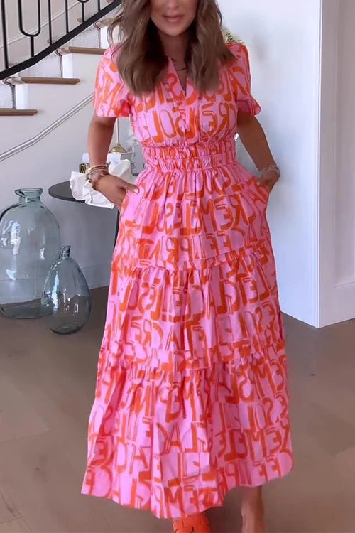 Dames Klassieke Abstracte V-Hals Maxi Jurk