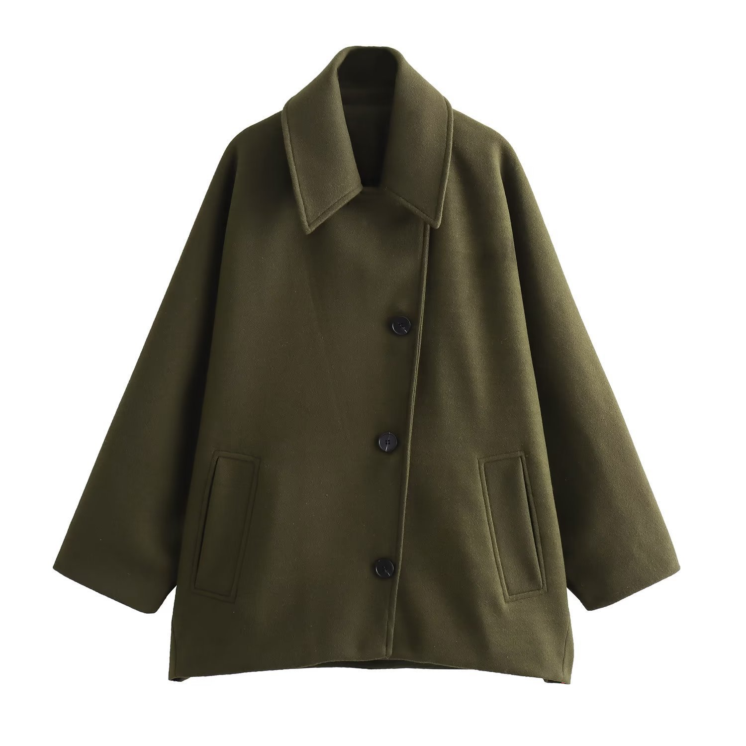 Dames Jas – Oversized Pasvorm – Wol Look – Vleermuismouwen – Knoopsluiting – Reverkraag