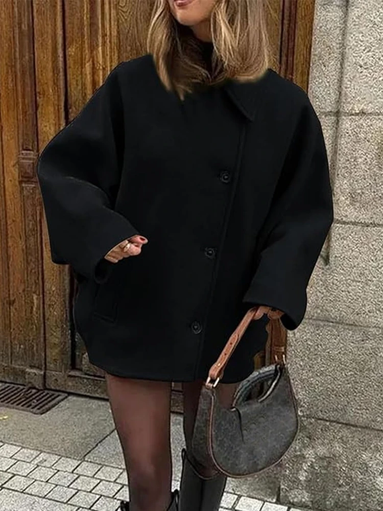 Dames Jas – Oversized Pasvorm – Wol Look – Vleermuismouwen – Knoopsluiting – Reverkraag