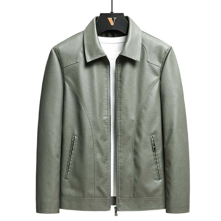 Heren jack – Slim fit – Lederlook – Puntkraag – Ritsluiting – Ritszakken