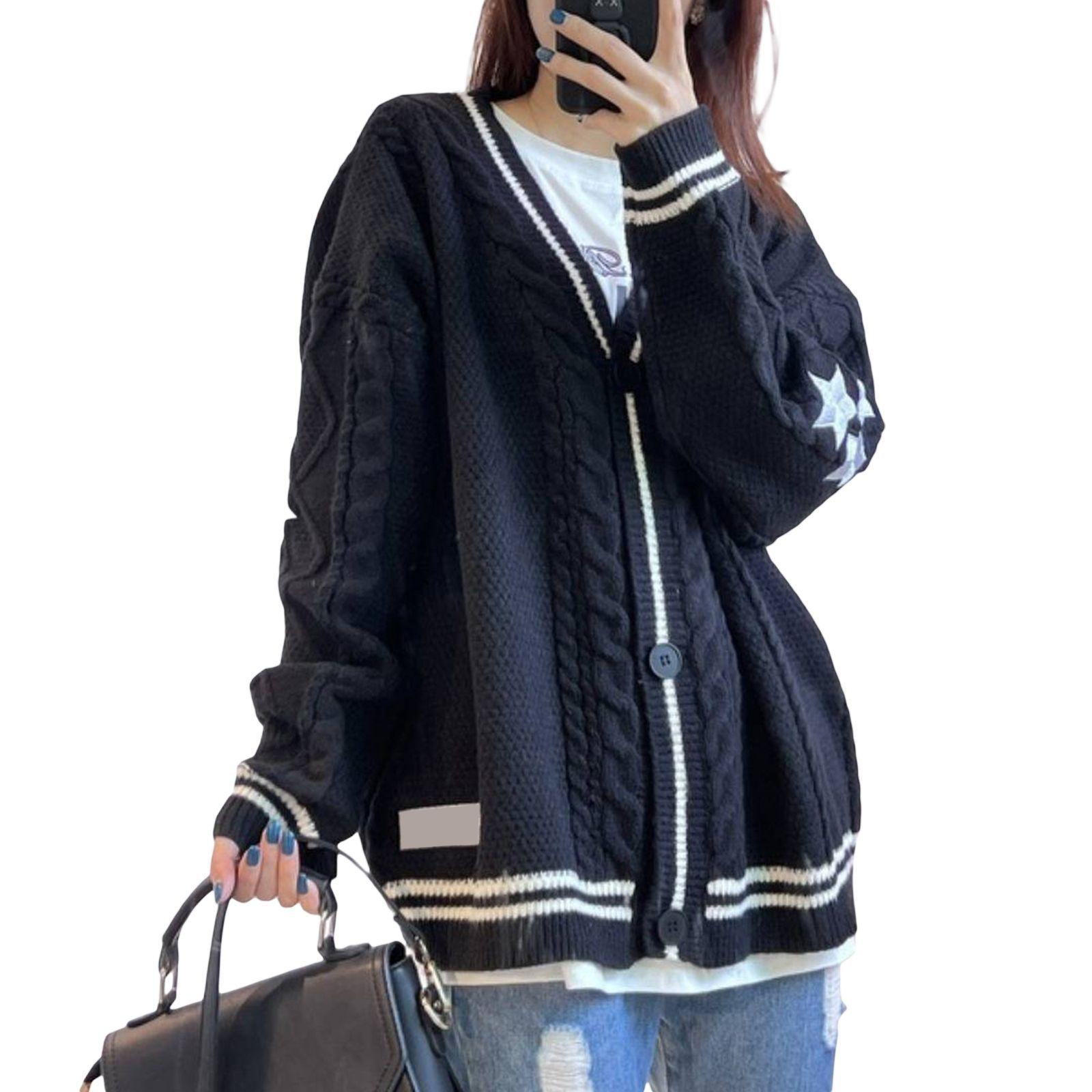 Dames Cardigan – Oversized Pasvorm – Wol Gebreid – V-Hals – Kabelpatroon – Sterdetails