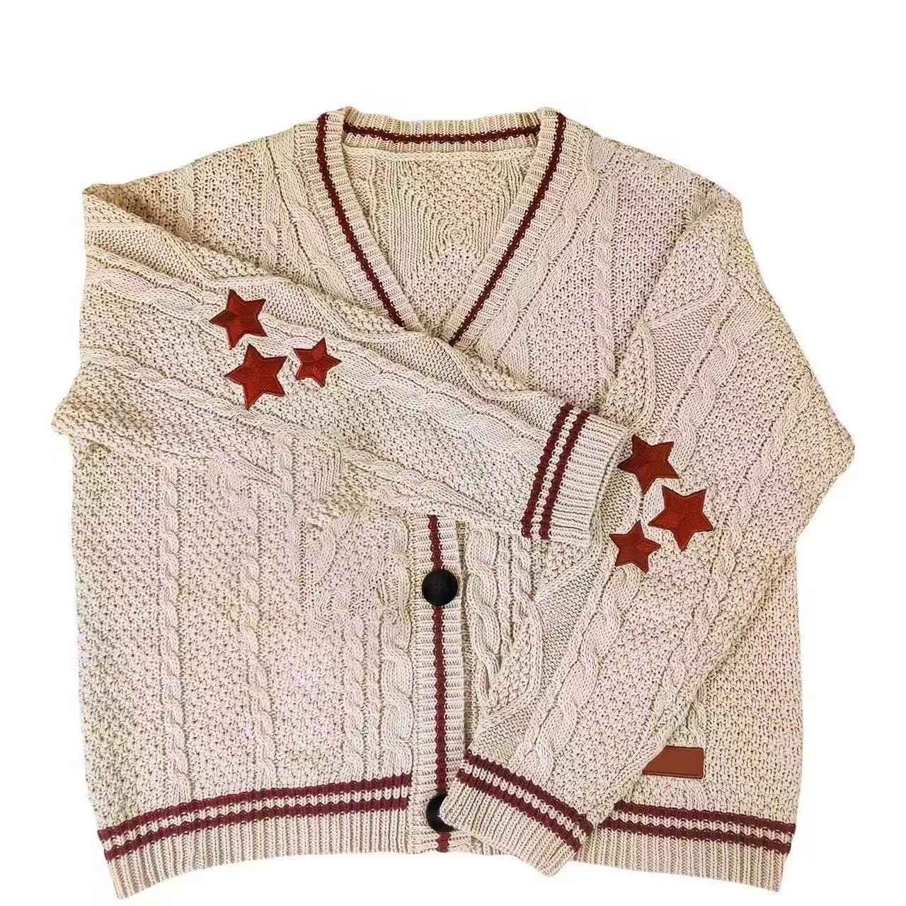 Dames Cardigan – Oversized Pasvorm – Wol Gebreid – V-Hals – Kabelpatroon – Sterdetails