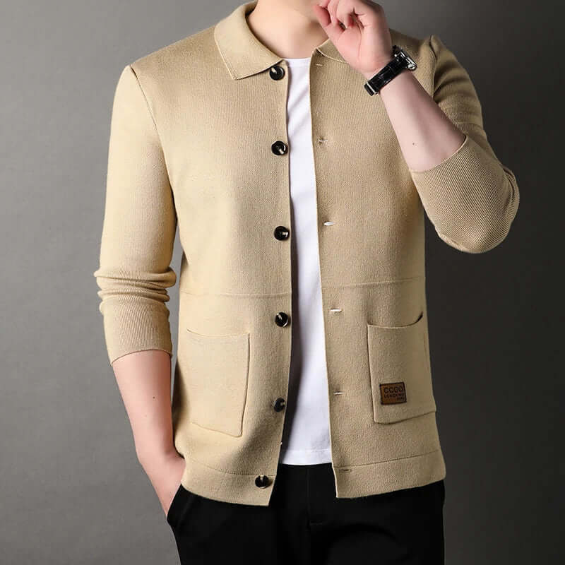 Heren Cardigan – Slim Fit – Gebreid – Klassieke Kraag – Knoopsluiting – Ribboorden
