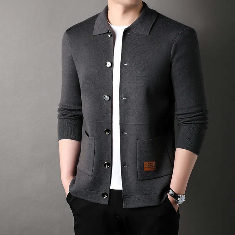 Heren Cardigan – Slim Fit – Gebreid – Klassieke Kraag – Knoopsluiting – Ribboorden