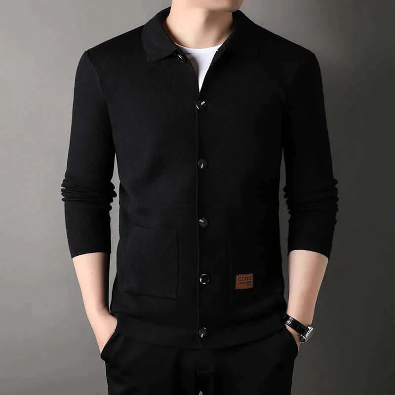 Heren Cardigan – Slim Fit – Gebreid – Klassieke Kraag – Knoopsluiting – Ribboorden