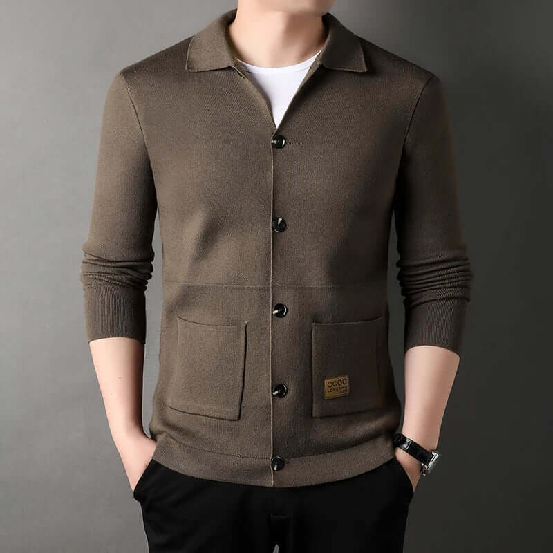 Heren Cardigan – Slim Fit – Gebreid – Klassieke Kraag – Knoopsluiting – Ribboorden