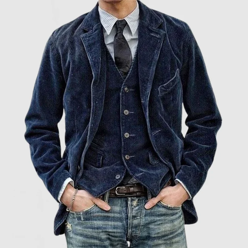 Heren Blazer en Gilet Set – Relaxed Fit – Ribcord – Single-Breasted – Klassiek Design