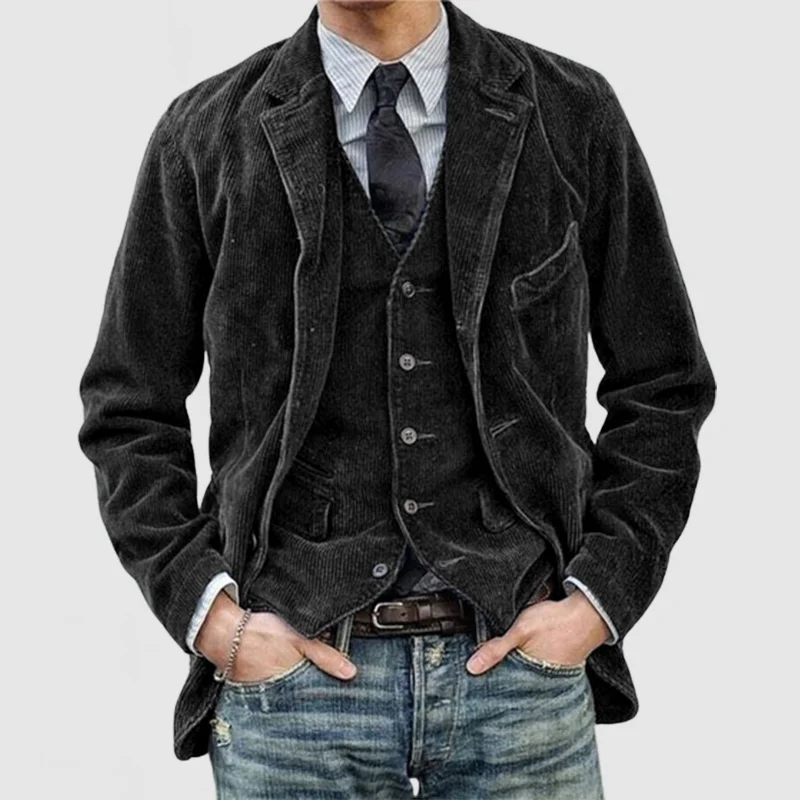 Heren Blazer en Gilet Set – Relaxed Fit – Ribcord – Single-Breasted – Klassiek Design