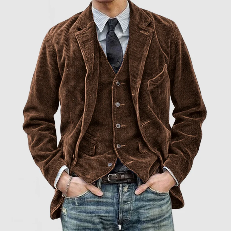Heren Blazer en Gilet Set – Relaxed Fit – Ribcord – Single-Breasted – Klassiek Design
