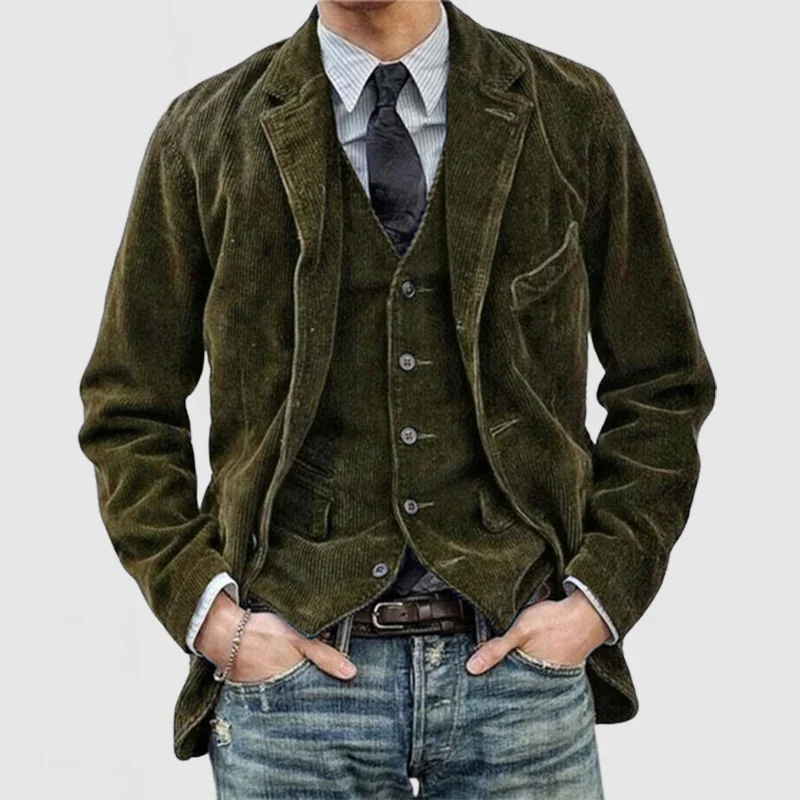 Heren Blazer en Gilet Set – Relaxed Fit – Ribcord – Single-Breasted – Klassiek Design