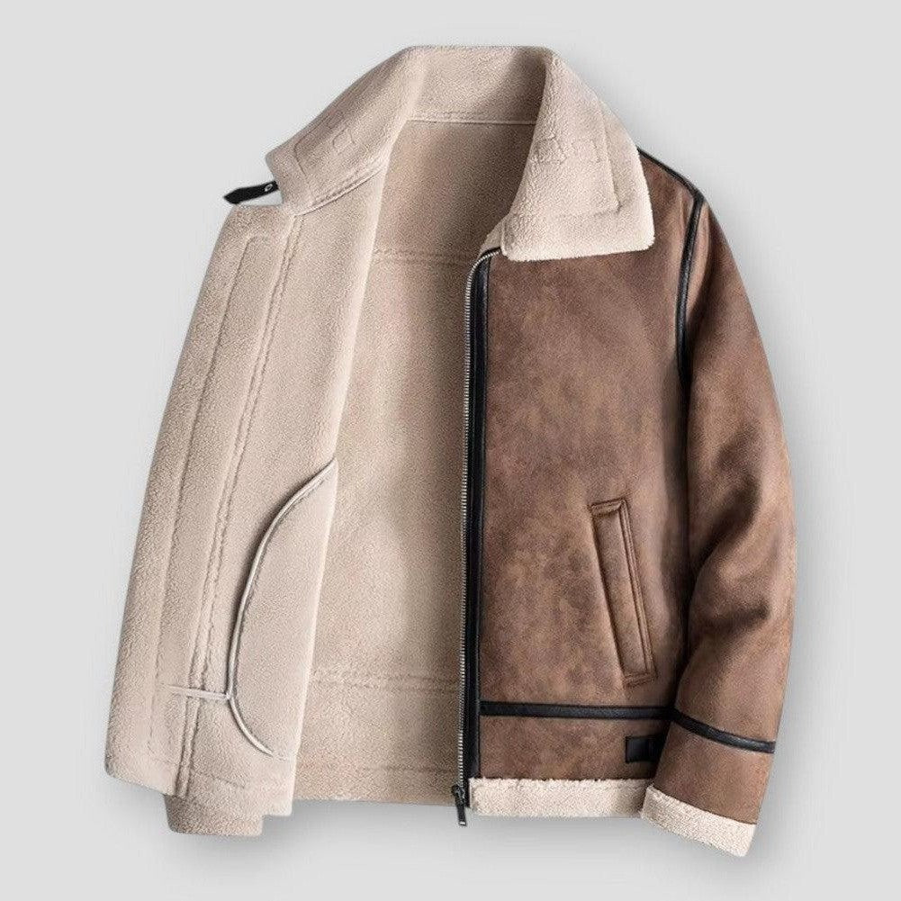 Heren Bomberjack – Relaxte Pasvorm – Suède Look – Shearling Kraag en Manchetten – Heuplengte