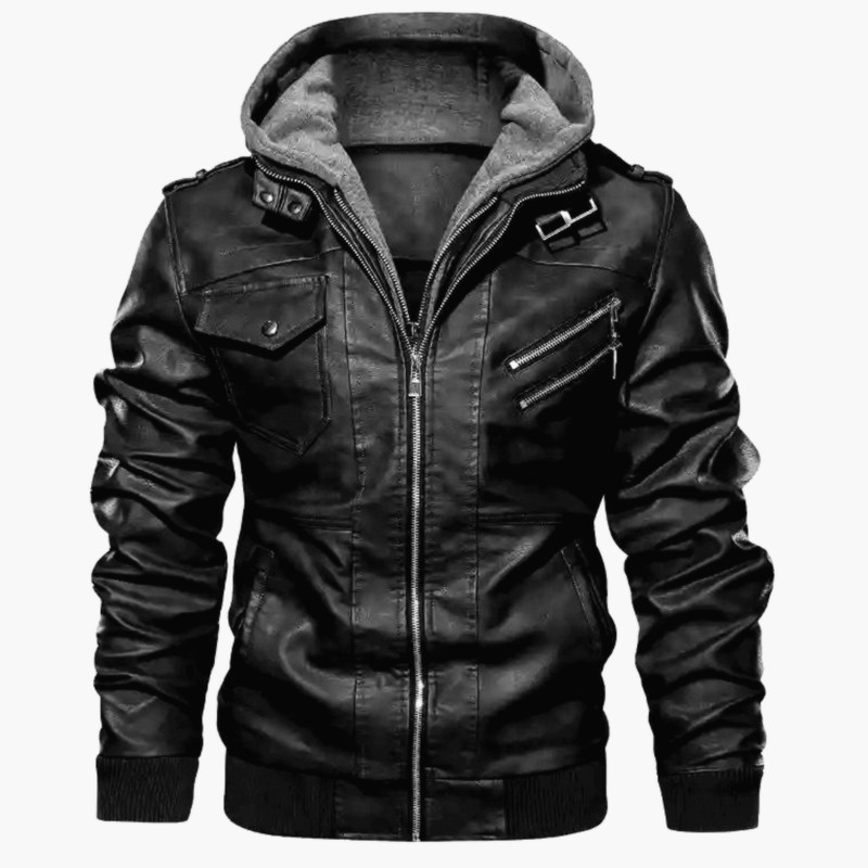 Heren Jack van Imitatieleer – Slanke Pasvorm – Capuchonlaag – Ritsdetails – Geribde Boorden