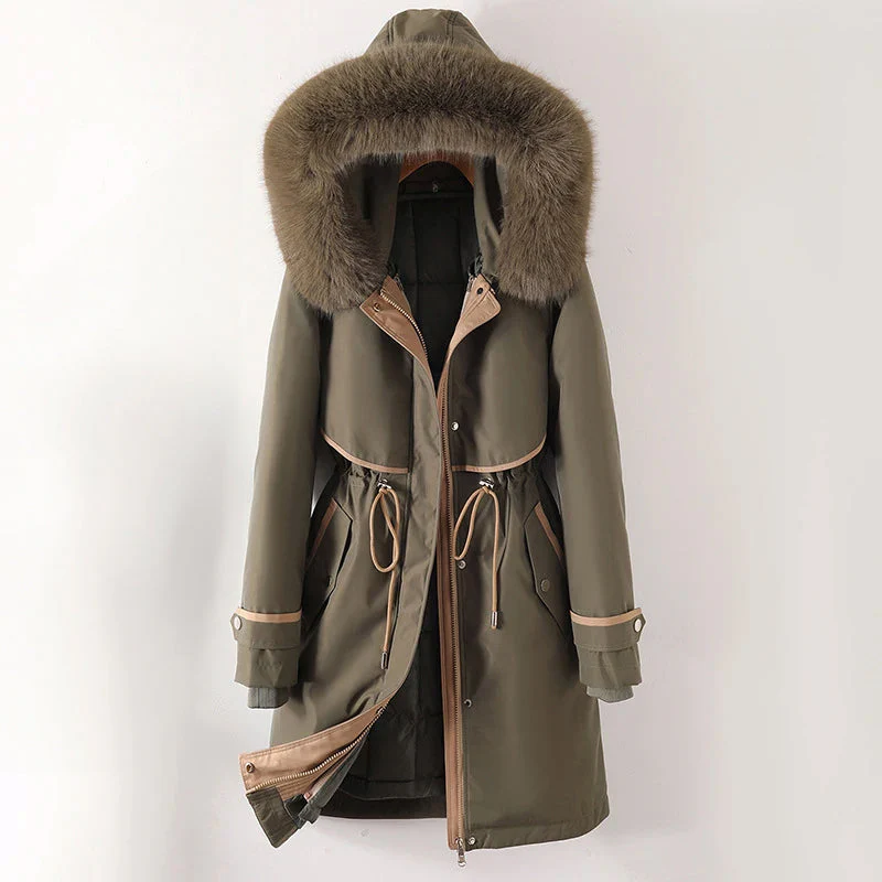 Dames Parka Jas – Gewatteerde Voering – Verstelbare Taille – Capuchon met Bont – Winddicht