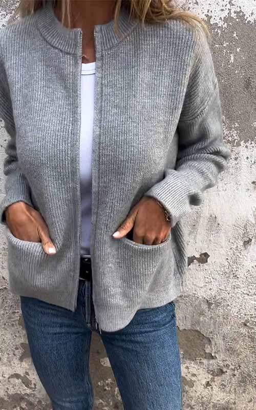 Dames Cardigan – Gebreid – Relaxte Pasvorm – Open Voorzijde – Geribde Boorden – Met Zakken