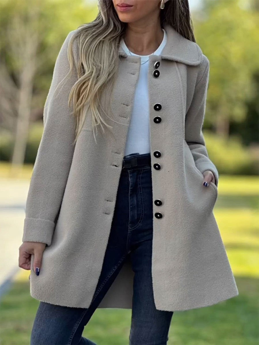 Dames Jas – Wollook – Getailleerd – Middellang – Klassieke Knoopsluiting