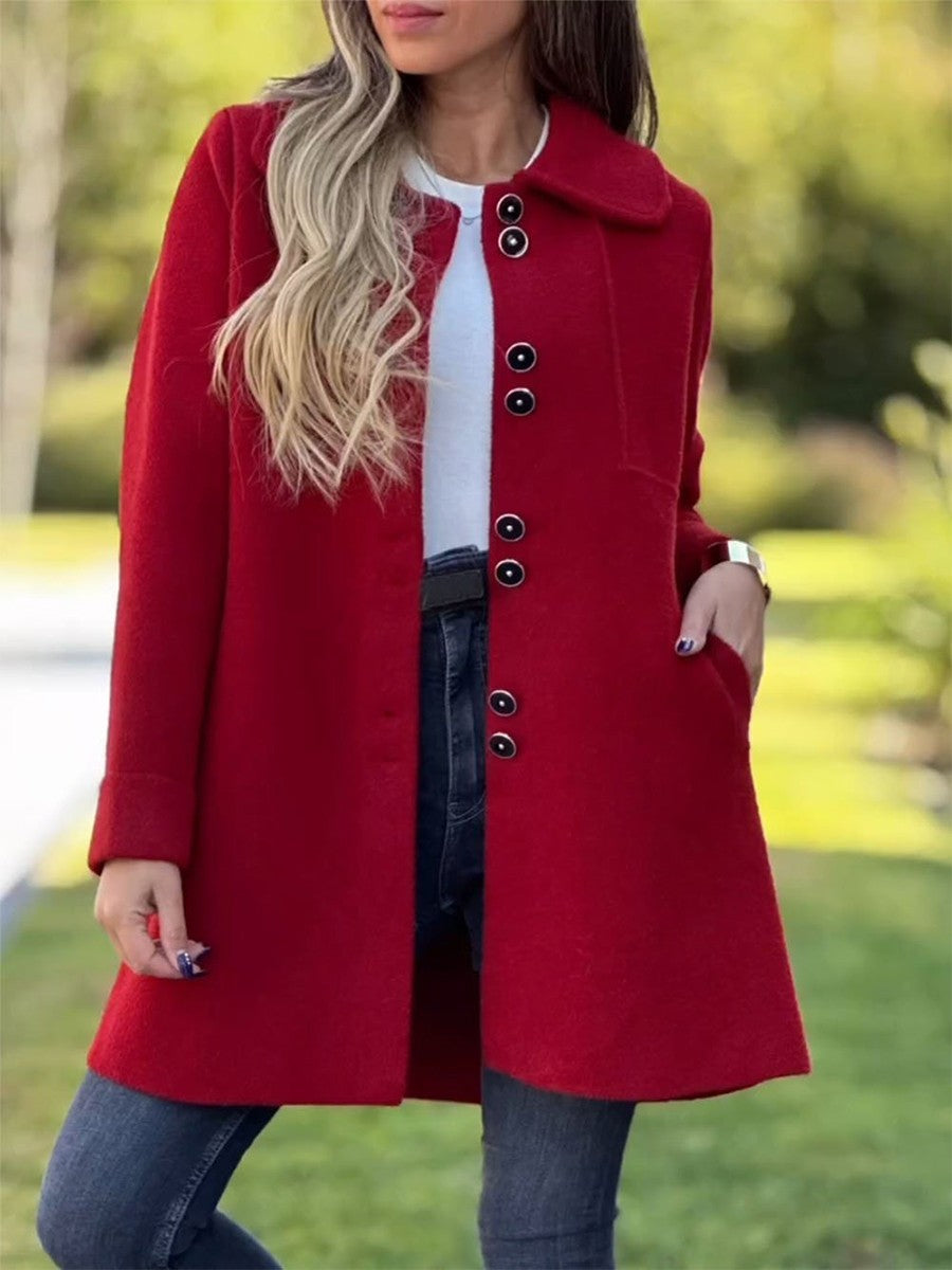 Dames Jas – Wollook – Getailleerd – Middellang – Klassieke Knoopsluiting