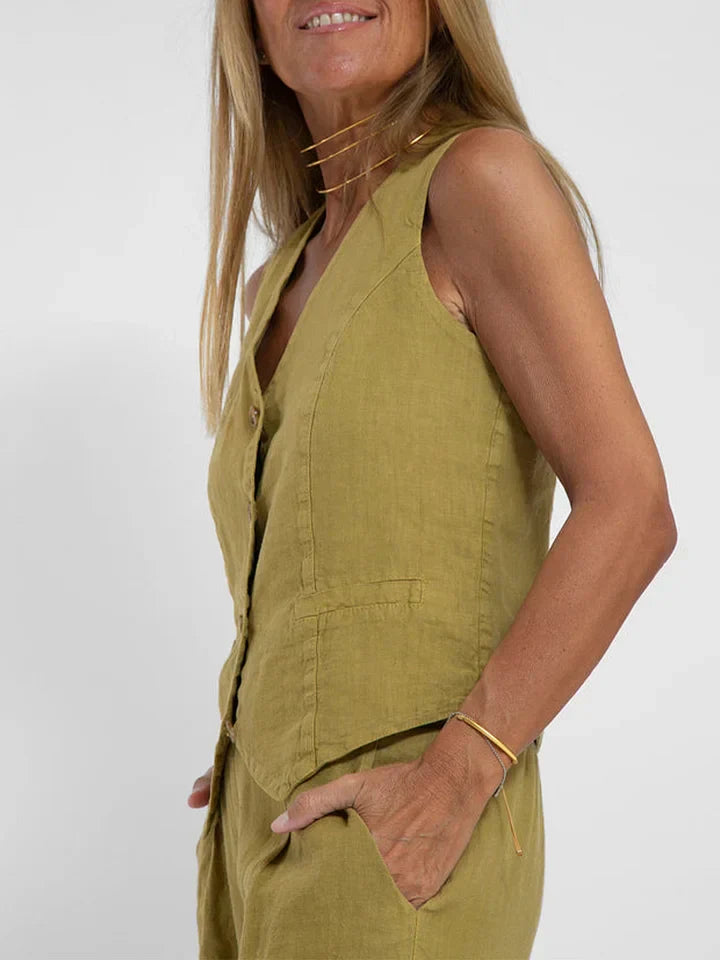 Elegante Linnen Set voor Dames – Gilet en Pantalon