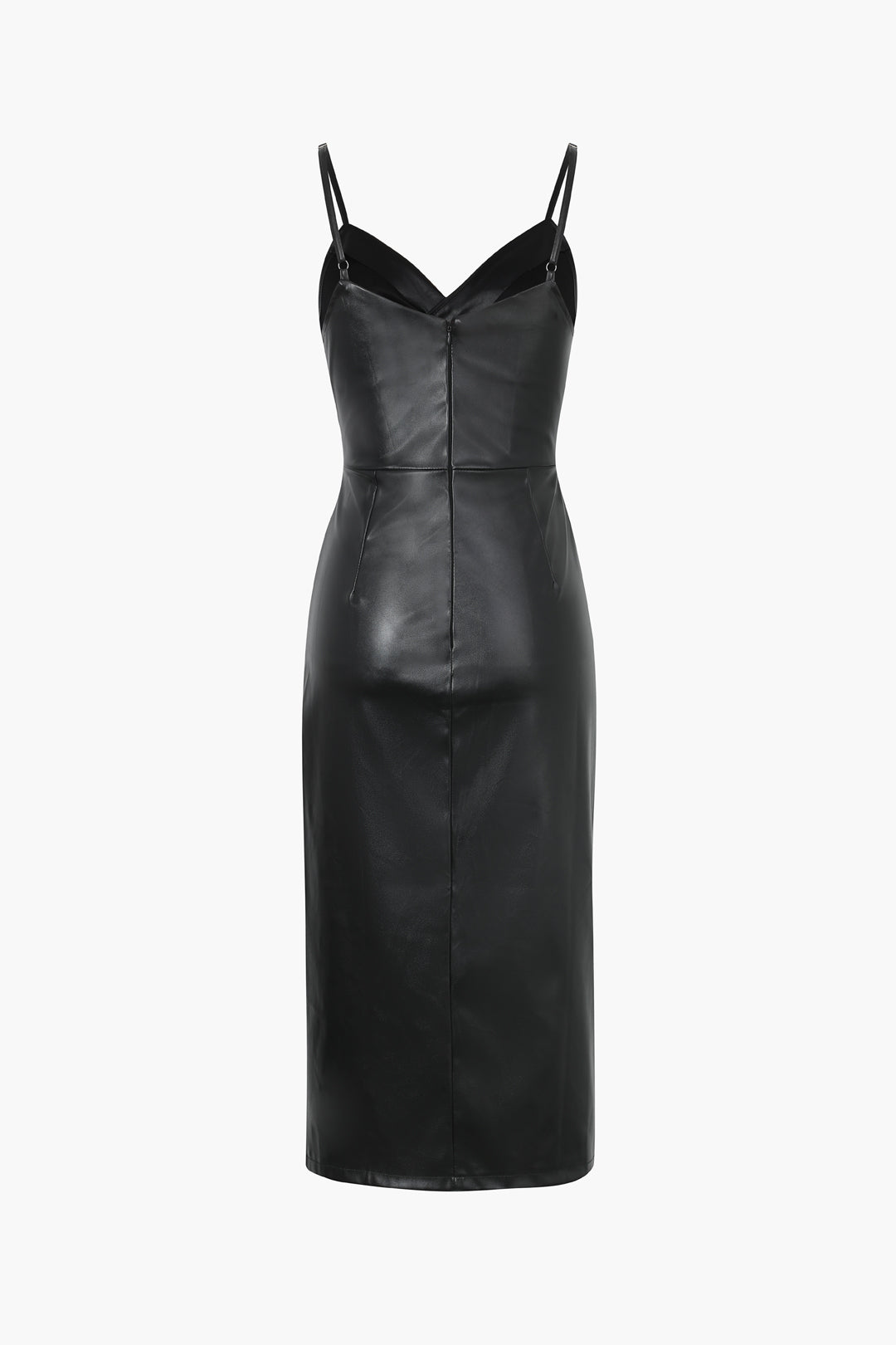 Faux Leren Midi-jurk met V-hals en Ruche