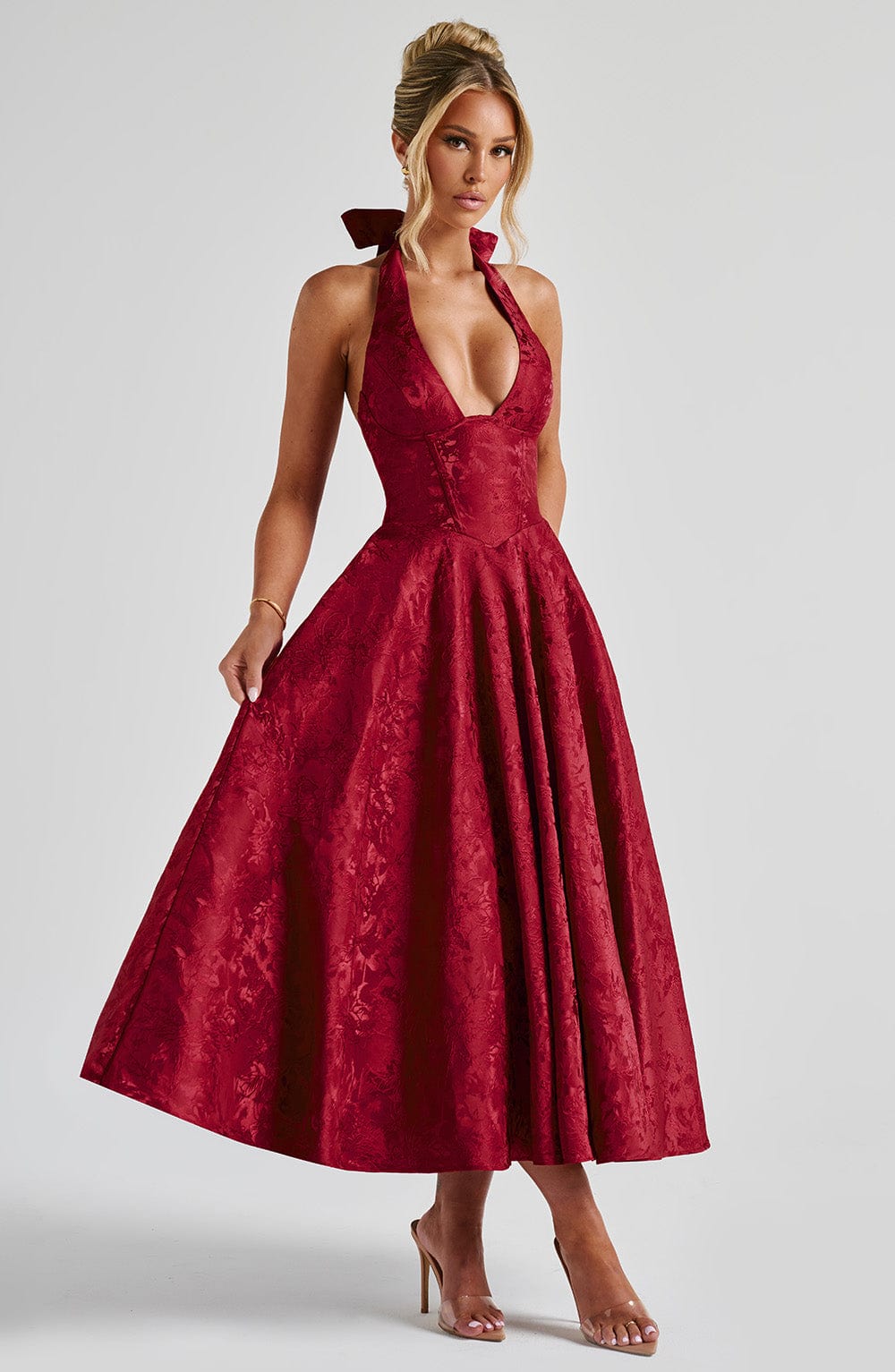 Elegante Rode Midi Jurk voor Dames