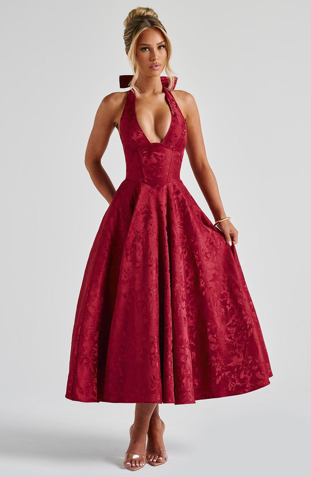 Elegante Rode Midi Jurk voor Dames