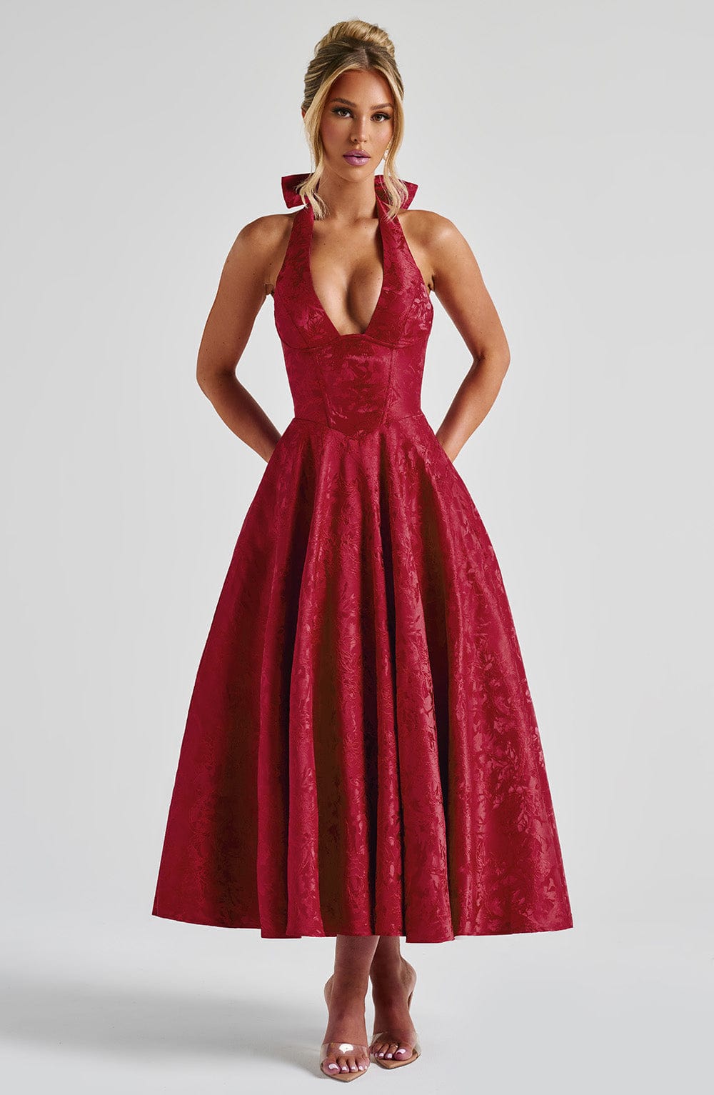 Elegante Rode Midi Jurk voor Dames