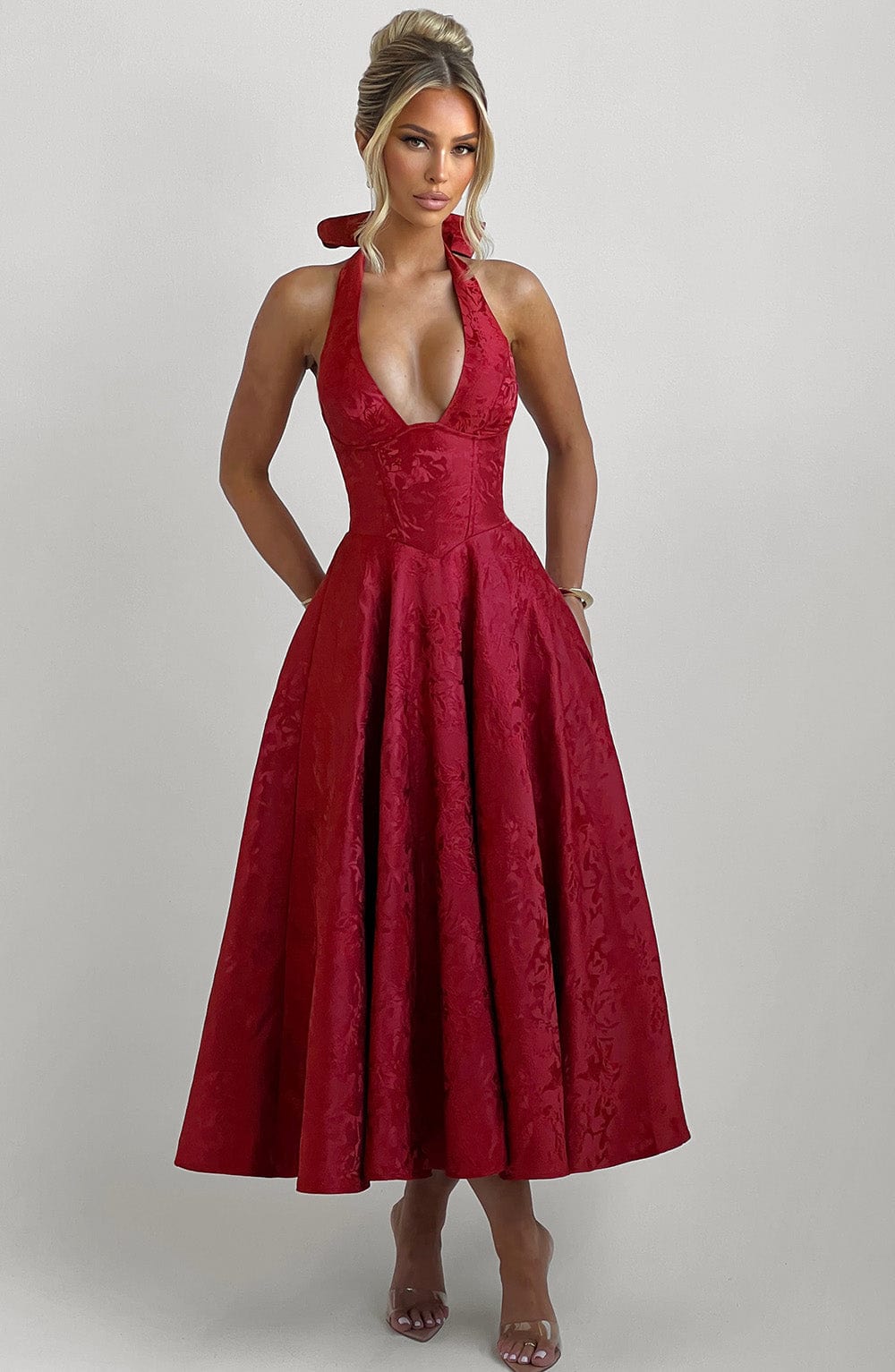 Elegante Rode Midi Jurk voor Dames