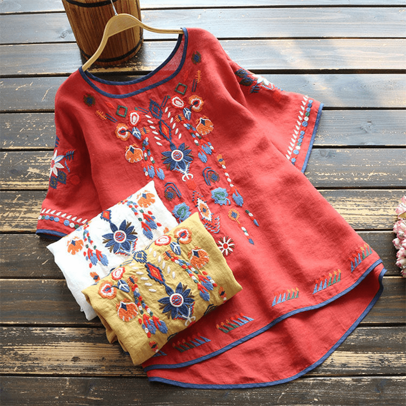 Etnisch Geborduurde Blouse met Losse Pasvorm tops voor dames