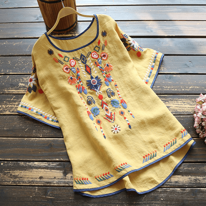 Etnisch Geborduurde Blouse met Losse Pasvorm tops voor dames