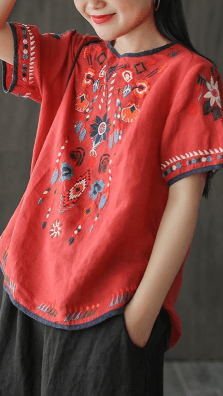 Etnisch Geborduurde Blouse met Losse Pasvorm tops voor dames