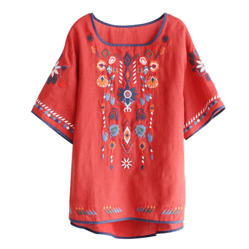 Etnisch Geborduurde Blouse met Losse Pasvorm tops voor dames