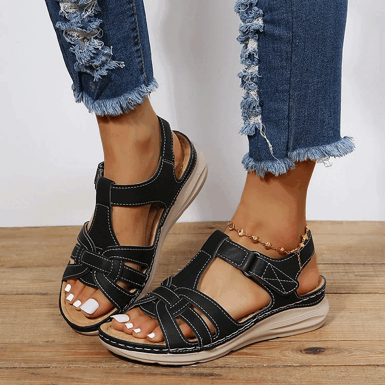 Vintage Leren Comfort Orthopedische Sandalen