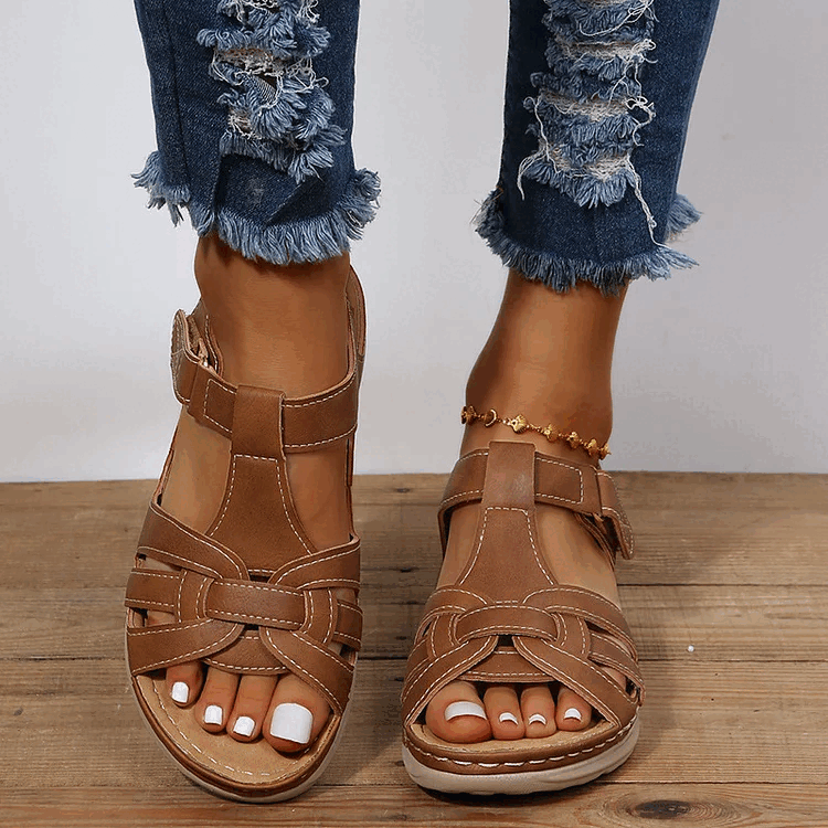 Vintage Leren Comfort Orthopedische Sandalen