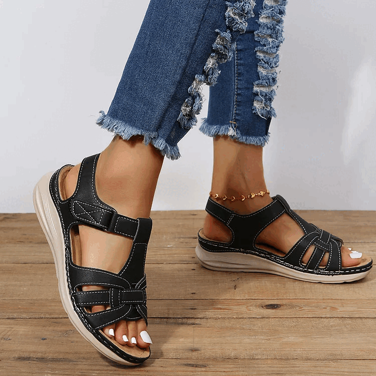 Vintage Leren Comfort Orthopedische Sandalen
