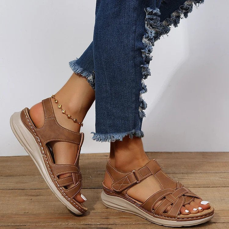 Vintage Leren Comfort Orthopedische Sandalen