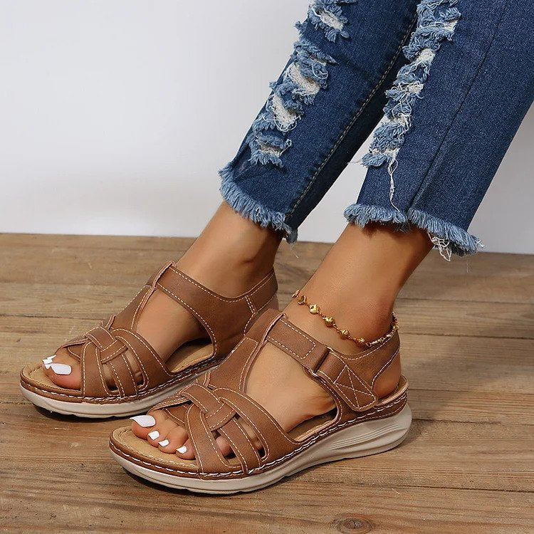 Vintage Leren Comfort Orthopedische Sandalen