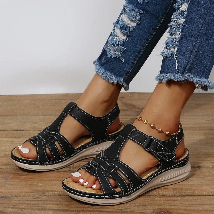 Vintage Leren Comfort Orthopedische Sandalen