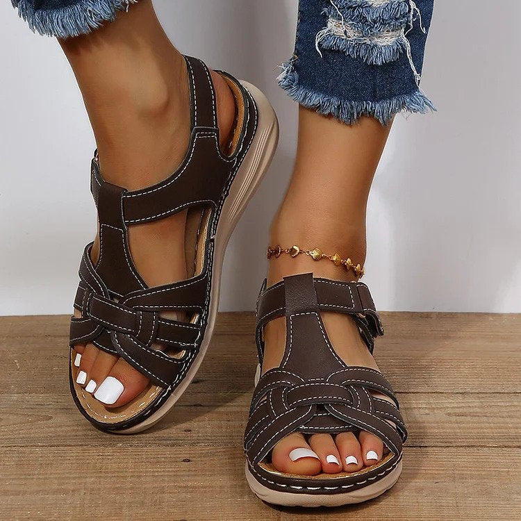 Vintage Leren Comfort Orthopedische Sandalen