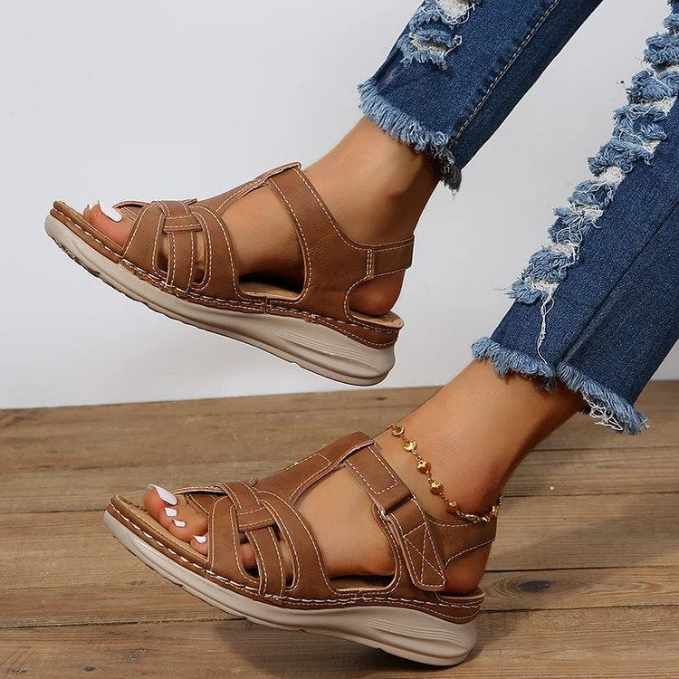 Vintage Leren Comfort Orthopedische Sandalen
