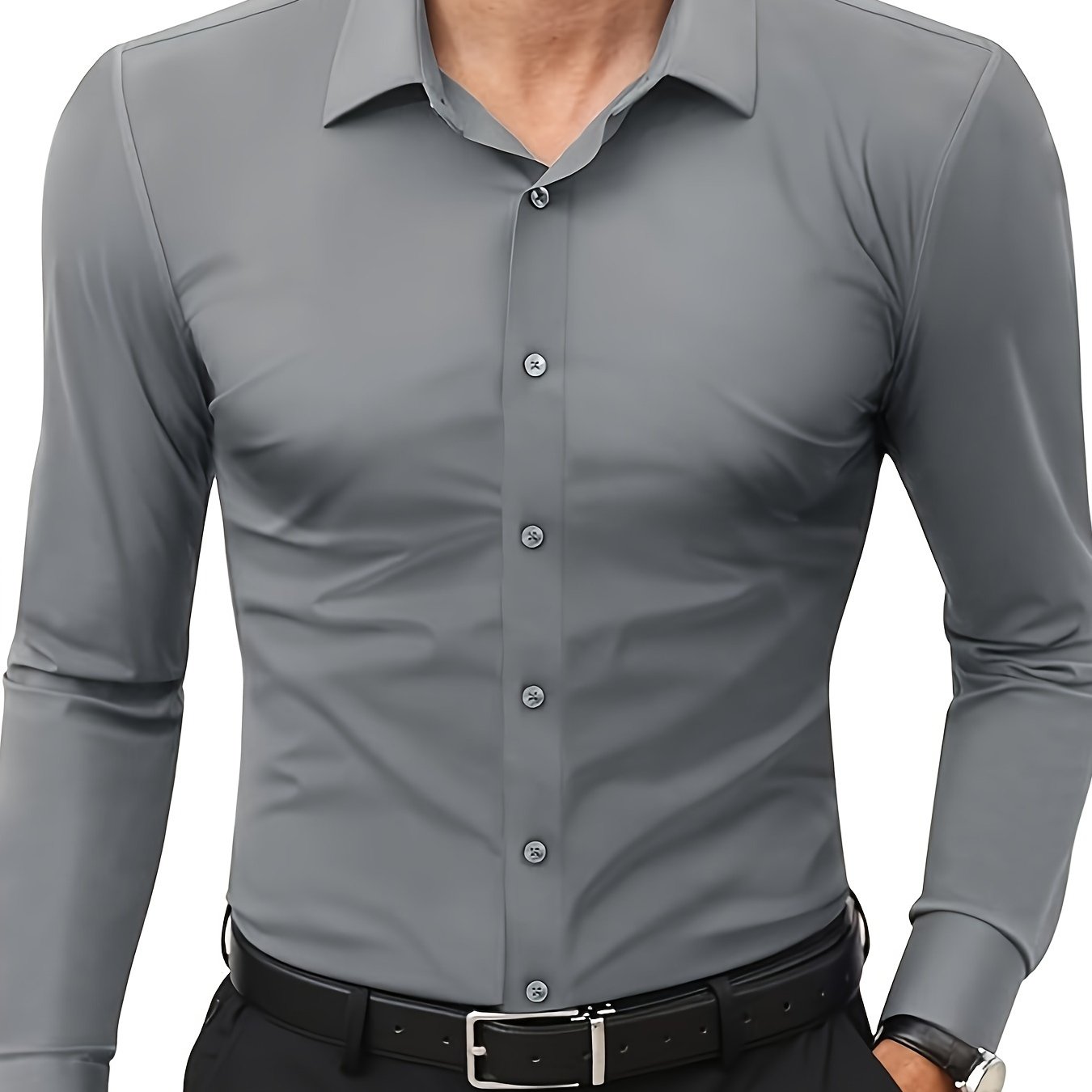 Slim-Fit Stretch Overhemd met Knoopsluiting voor Heren